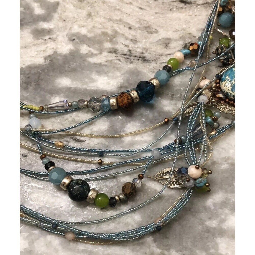 Boho Style Statement Multistrand Multicolored Gla… - image 6